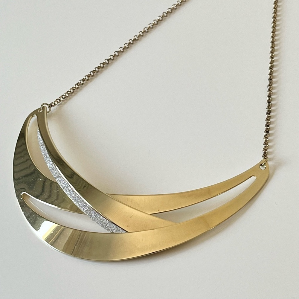 Gold Rhinestone Bib Necklace - Picture 6 of 9